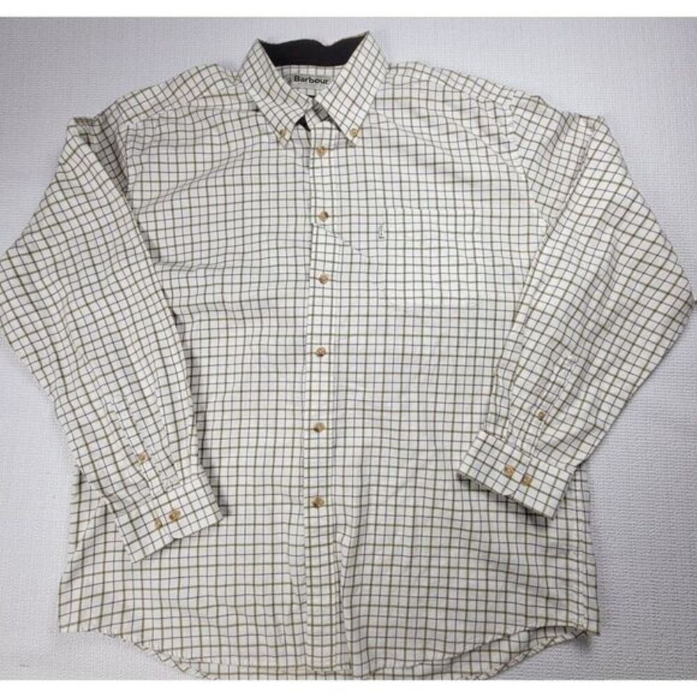 Barbour Shirt Mens 3XL White Tattersall Check Corduroy Trim Button Down